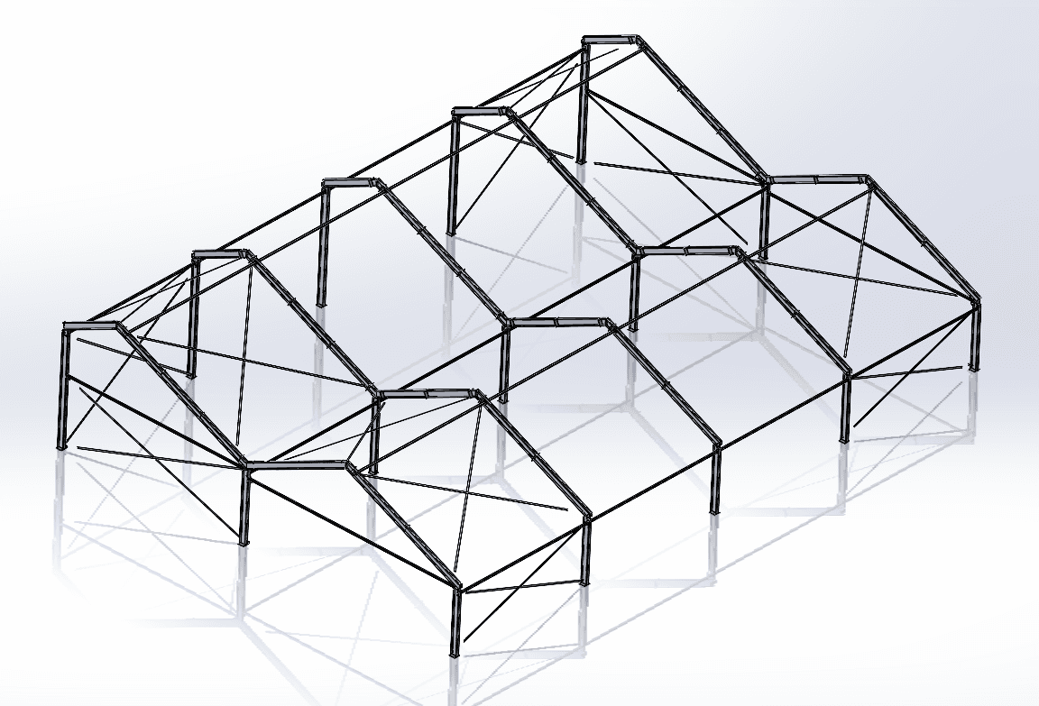 3D-engineering model van staalconstructie voor industriele loods