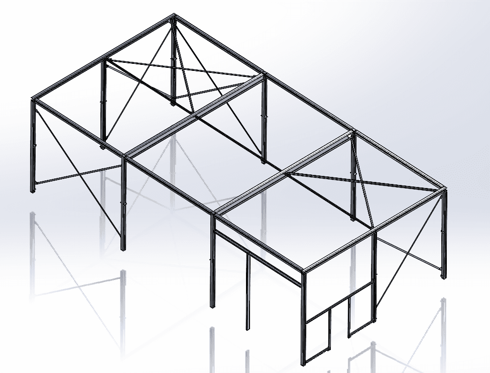 3D-engineering model van staalconstructie voor een bedrijfsuitbreiding
